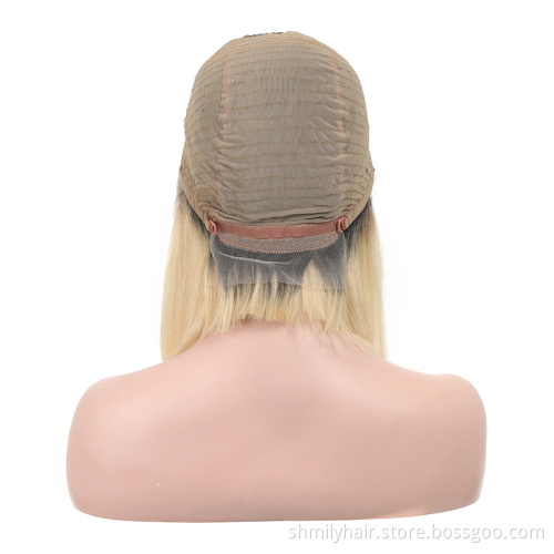 Shmily 1b-613 Blonde Peruvian Cuticle Aligned Lace Frontal Human Hair Wig Bob Silky Straight Unprocessed Virgin Human Hair
